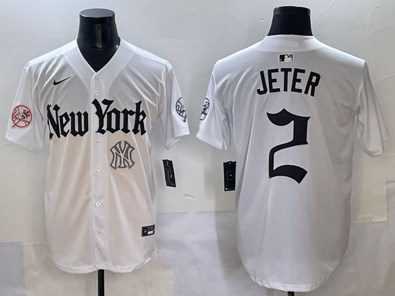 Men 2025 New York Yankees #2 Jeter White Five generations Joint Name Nike MLB Jersey style 18->new york yankees->MLB Jersey